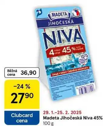 Tesco MADETA JIHOČESKÁ NIVA 45%, 100 g nabídka