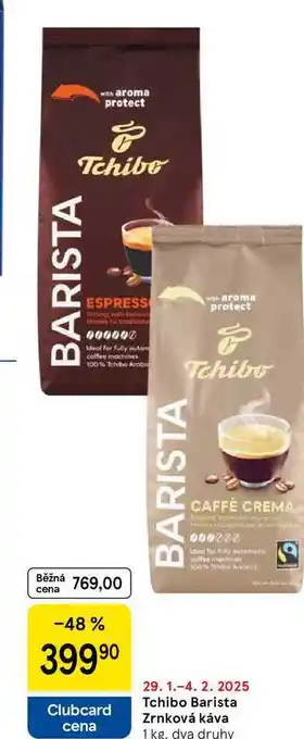 Tesco Tchibo Barista Zrnková káva, 1 kg. dva druhy nabídka