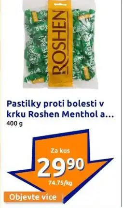 Action Pastilky proti bolesti v krku roshen menthol nabídka