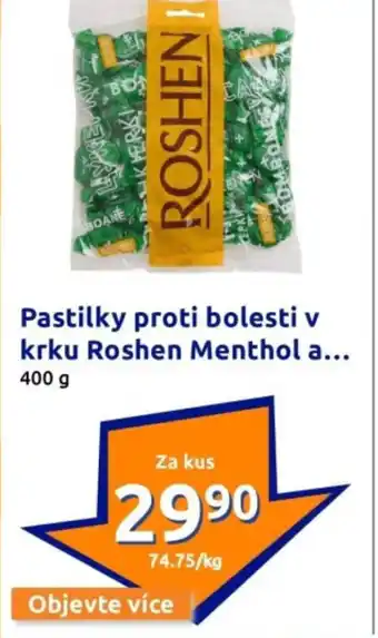 Action Pastilky proti bolesti v krku roshen menthol nabídka