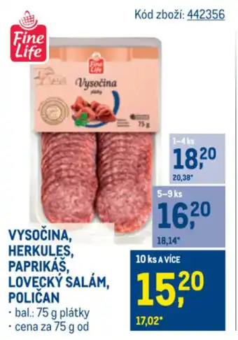 Makro Vysočina, Herkules, paprikáš, lovecky salam, poličan nabídka