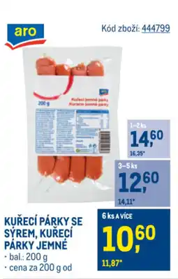 Makro Kuřecí párky se sýrem, kuřecí párky jemné nabídka