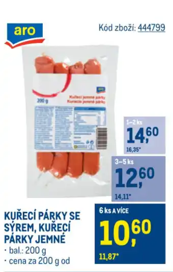 Makro Kuřecí párky se sýrem, kuřecí párky jemné nabídka