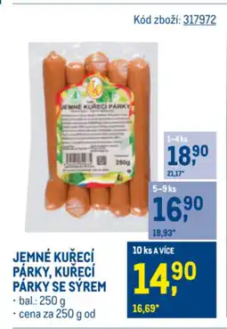 Makro Jemné kuřecí párky, kuřecí párky se sýrem nabídka