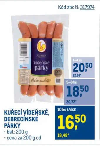 Makro Kuřecí vídeňské, debrecínské párky nabídka