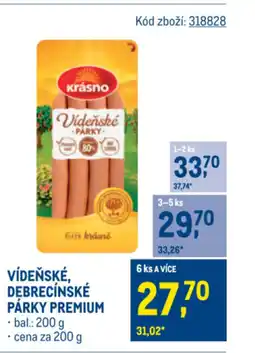 Makro Vídeňské, debrecínské párky premium nabídka