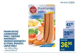 Makro Frankfurtské a debrecínské párky, vídeňské minipárečky nabídka