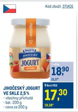 Makro Jihočeský jogurt ve skle 2,5% nabídka