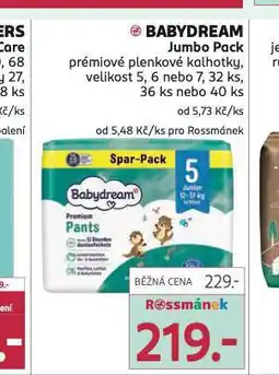 Rossmann Babydream jumbo pack premiové plenky nabídka