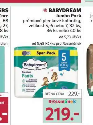 Rossmann Babydream jumbo pack premiové plenky nabídka