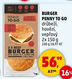 Penny Market BURGER PENNY TO GO drůbeží, 2x 150 g nabídka