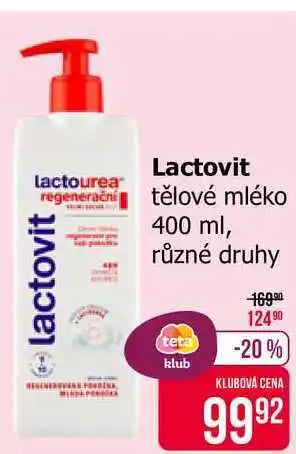 Teta Lactovit Tělové mléko, vybrané druhy 400ml nabídka