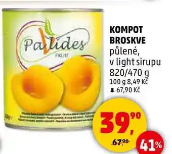 Penny Market KOMPOT BROSKVE půlené, v light sirupu, 820/470 g nabídka