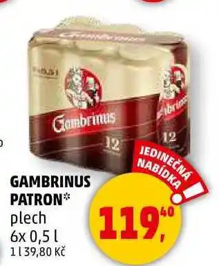 Penny Market GAMBRINUS PATRON plech, 6x 0,5 l nabídka