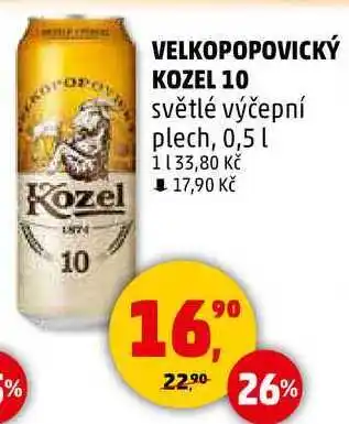 Penny Market VELKOPOPOVICKÝ KOZEL 10 světlé výčepní plech, 0,5 l nabídka