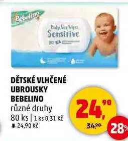 Penny Market DĚTSKÉ VLHČENÉ UBROUSKY BEBELINO různé druhy, 80 ks nabídka