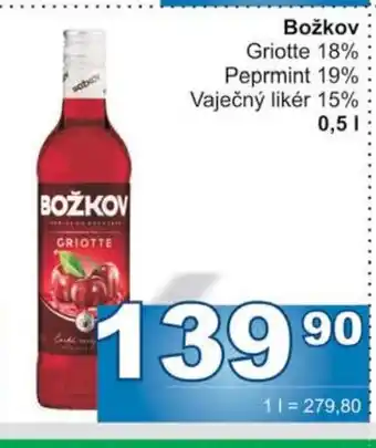 Jip Božkov Griotte 18% Peprmint 19% Vaječný likér 15% nabídka