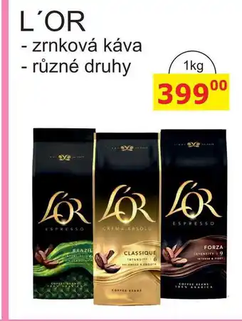 BENE Nápoje L'OR - zrnková káva - různé druhy 1kg nabídka