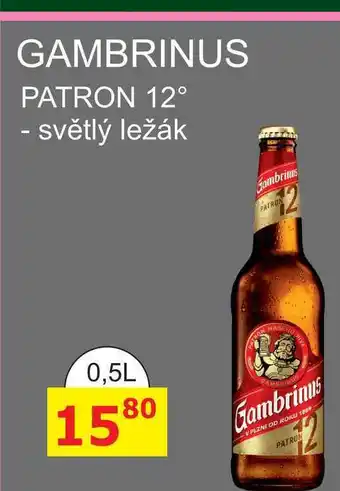 BENE Nápoje GAMBRINUS PATRON 12° světlý ležák 0,5L nabídka