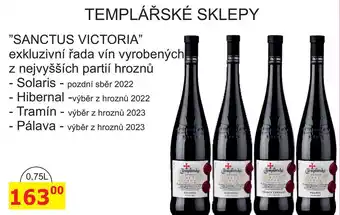 BENE Nápoje TEMPLÁŘSKÉ SKLEPY SANCTUS VICTORIA exkluzivní řada vín 0,75L nabídka