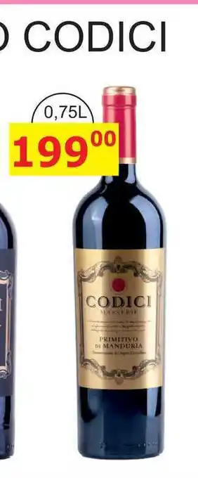 BENE Nápoje CODICI MASSERIE PRIMITIVO DI MANDURIA 0,75l nabídka