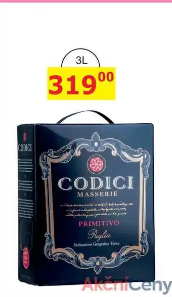 BENE Nápoje CODICI MASSERIE PRIMITIVO Puglia - ITÁLIE 3L nabídka