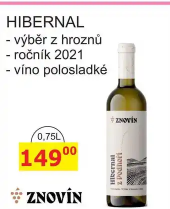 BENE Nápoje ZNOVÍN HIBERNAL - výběr z hroznů - ročník 2021 - víno polosladké 0,75L nabídka