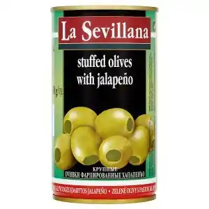 Ratio La Sevillana Zelené olivy s pastou jalapeňo 350g 370ml nabídka