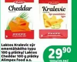 Brněnka Laktos kralevic sýr ementálského typu 100 g plátky/ laktos cheddar 100 g plátky 100g/13,27kč alimpex food a.s. nabídka