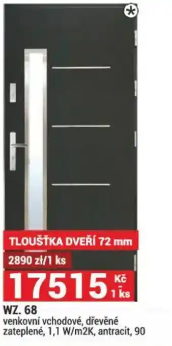 Merkury Market WZ.68 venkovní vchodové, dřevěné zateplené, 1,1 W/m2K, antracit, 90 nabídka