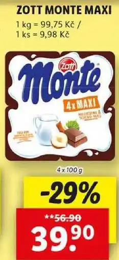 Lidl ZOTT MONTE MAXI, 4x 100 g nabídka