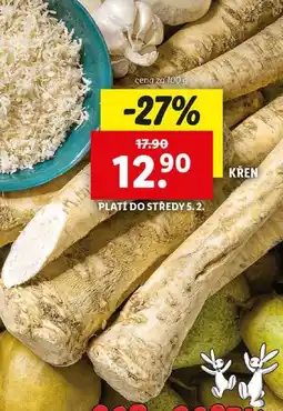 Lidl KŘEN, cena za 100 g nabídka