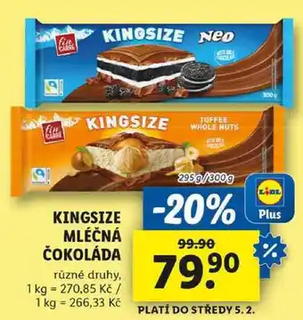 Lidl KINGSIZE MLÉČNÁ ČOKOLÁDA, 295 g/300 g nabídka