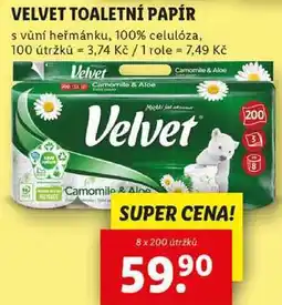 Lidl VELVET TOALETNÍ PAPÍR, 8x 200 útržků nabídka