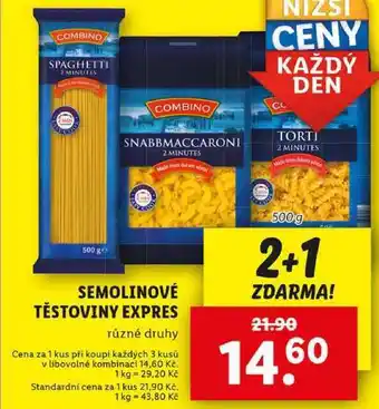 Lidl SEMOLINOVÉ TĚSTOVINY EXPRES , 500 g nabídka