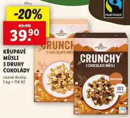 Lidl KŘUPAVÉ MÜSLI 3 DRUHY ČOKOLÁDY, 350 g nabídka