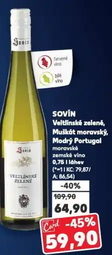 Kaufland SOVIN Veltlínské zelené, Muškát moravský, Modrý Portugal moravské zemské víno nabídka