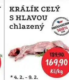 RABBIT řeznictví KRÁLÍK CELÝ S HLAVOU chlazený 1kg nabídka