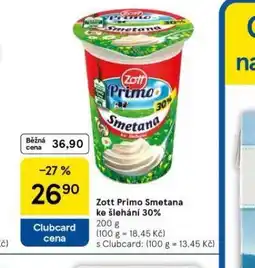 Tesco Zott primo smetana ke šlehání 30% nabídka