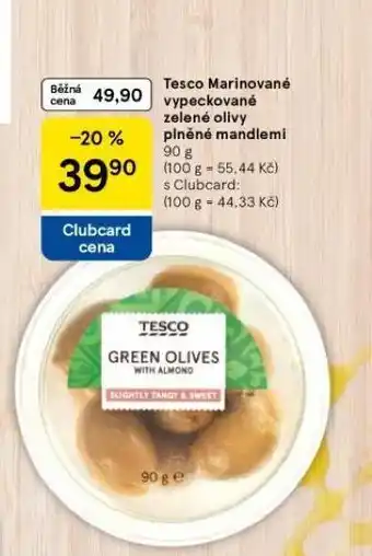 Tesco Marinované vypeckované zelené olivy plněné mandlemi nabídka