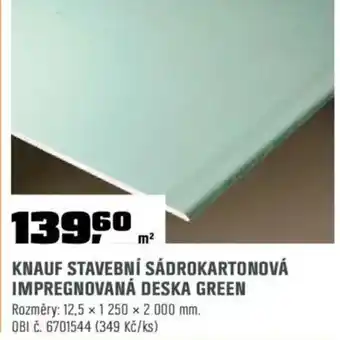 OBI Knauf stavební sádrokartonová impregnovaná deska green nabídka