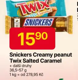 Hruška Snickers Creamy peanut Twix Salted Caramel nabídka