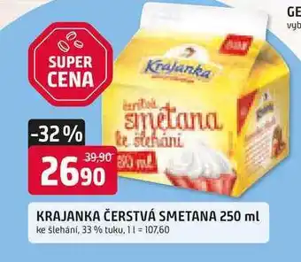 Trefa KRAJANKA ČERSTVÁ SMETANA 250 ml ke šlehání, 33 % nabídka