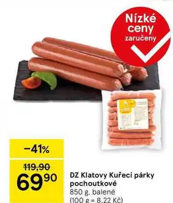 Tesco DZ Klatovy Kuřecí párky pochoutkové, 850 g, balené nabídka