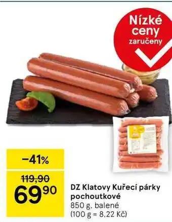 Tesco DZ Klatovy Kuřecí párky pochoutkové, 850 g, balené nabídka