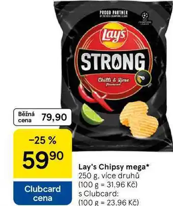 Tesco Lay's Chipsy mega, 250 g, více druhů nabídka