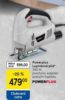 Tesco Powerplus Lupínková pila, 350 W. prachový adaptér. aretační tlačítko nabídka