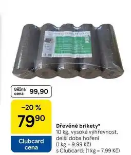 Tesco Dřevěné brikety, 10 kg. vysoká výhřevnost. delší doba hoření nabídka