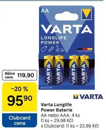 Tesco Varta Longlife Power Baterie AA nebo AAA, 4 ks nabídka