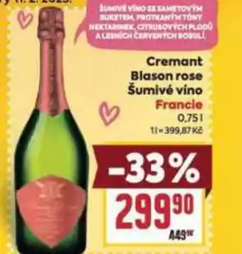 Billa Cremant Blason rose Šumivé vino nabídka